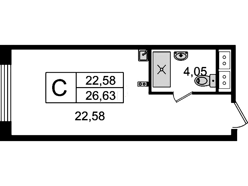 Квартира студия 26.63 м², 5/14 эт., Комплекс апартаментов «Ladozhsky Avenir»